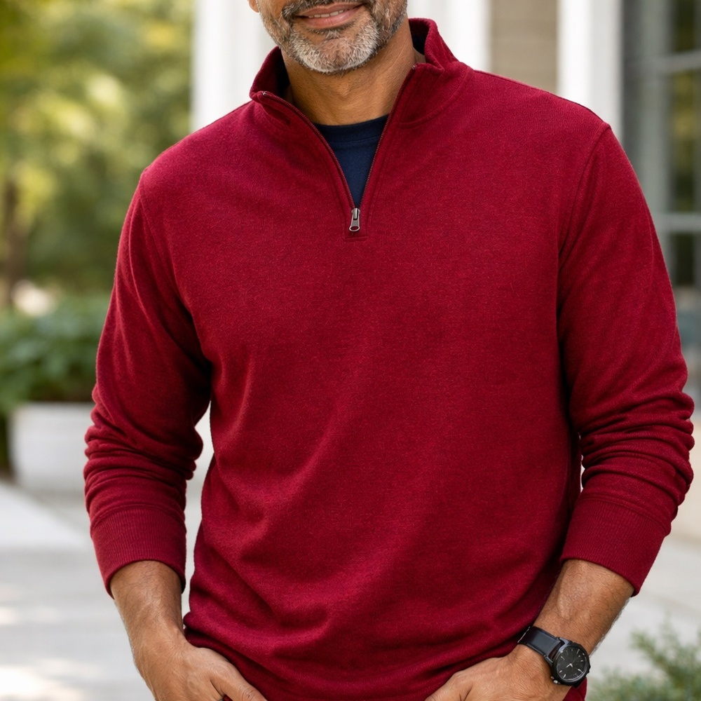 IZOD Men's Quarter-Zip Pullover Sweater | Rich Burgundy Red Fleece Jumper | Size